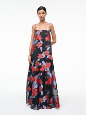 STAUD Satin Organza Delfina Maxi Dress L NWT night garden